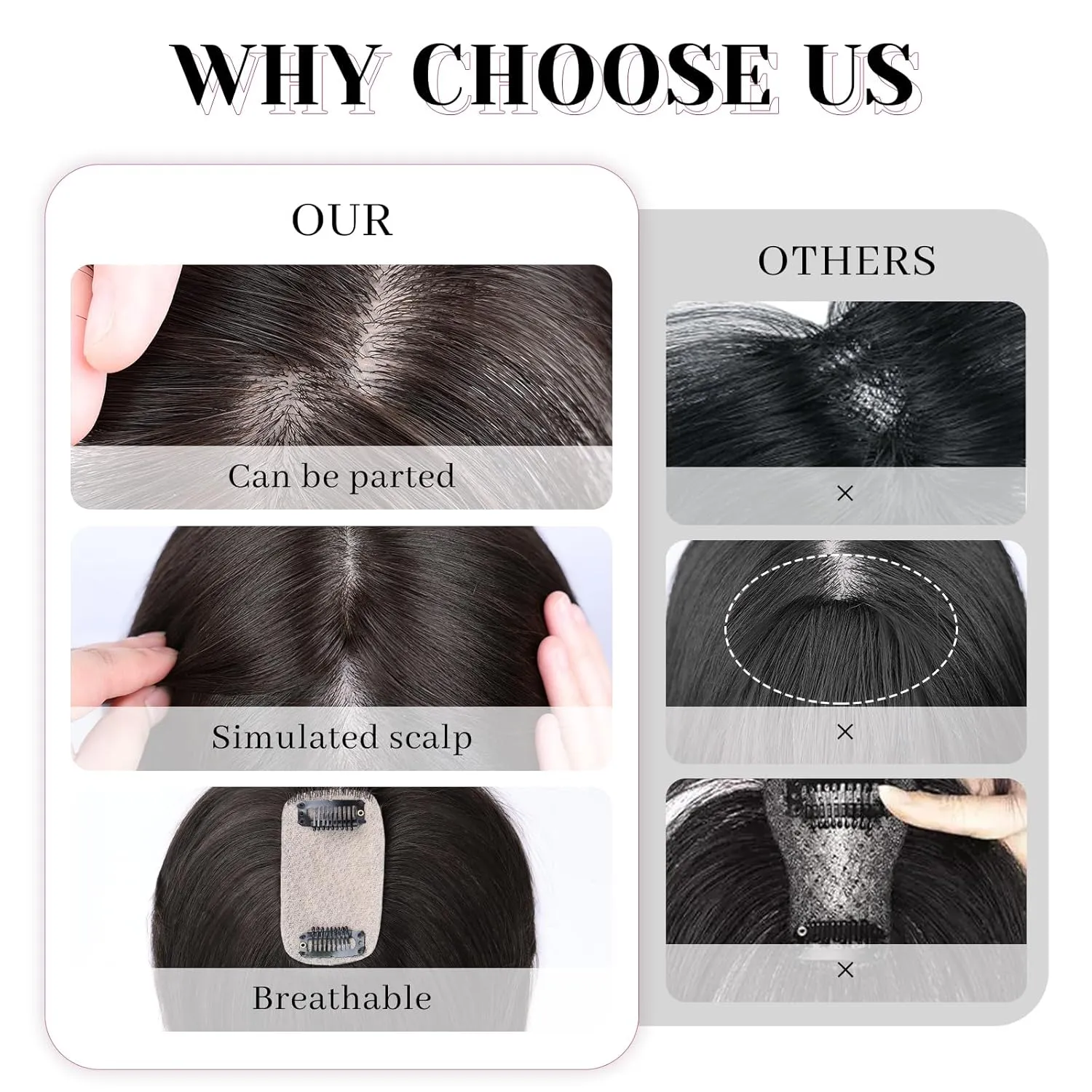 VERNA Hair Toppers for Women Real Human Hair 360°3D Cover Bangs Hair Clip,100% Real Human Hair Brown Black Clip in Bangs,Hair pieces Clip on Bangs for Daily Wear(5 * 9.5)