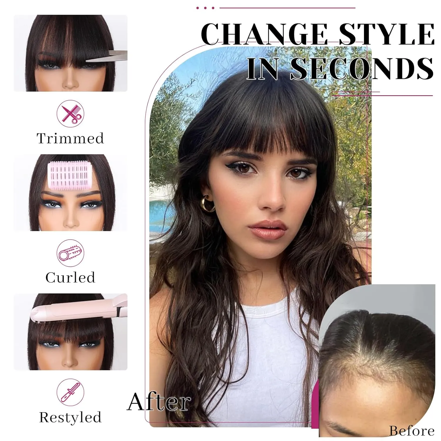 VERNA Hair Toppers for Women Real Human Hair 360°3D Cover Bangs Hair Clip,100% Real Human Hair Brown Black Clip in Bangs,Hair pieces Clip on Bangs for Daily Wear(5 * 9.5)