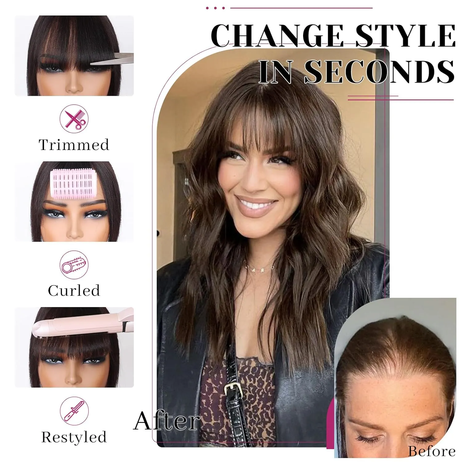 VERNA Hair Toppers for Women Real Human Hair 360°3D Cover Clip in Bangs,100% Real Human Hair Dark Brown Hair pieces Clip on Bangs for Daily Wear(5 * 9.5)