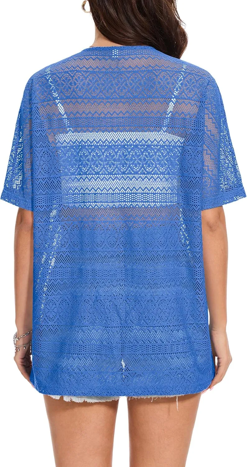 VIISHOW Women's Crochet Kimono Summer Lightweight Cardigan Open Front Hollow Out Beach Cover-Up
