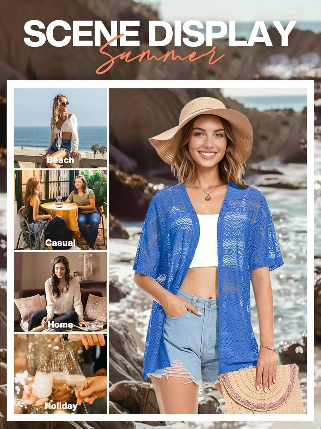 VIISHOW Women's Crochet Kimono Summer Lightweight Cardigan Open Front Hollow Out Beach Cover-Up