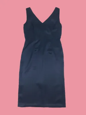 Vintage 90's black satin v-neck sleeveless dress