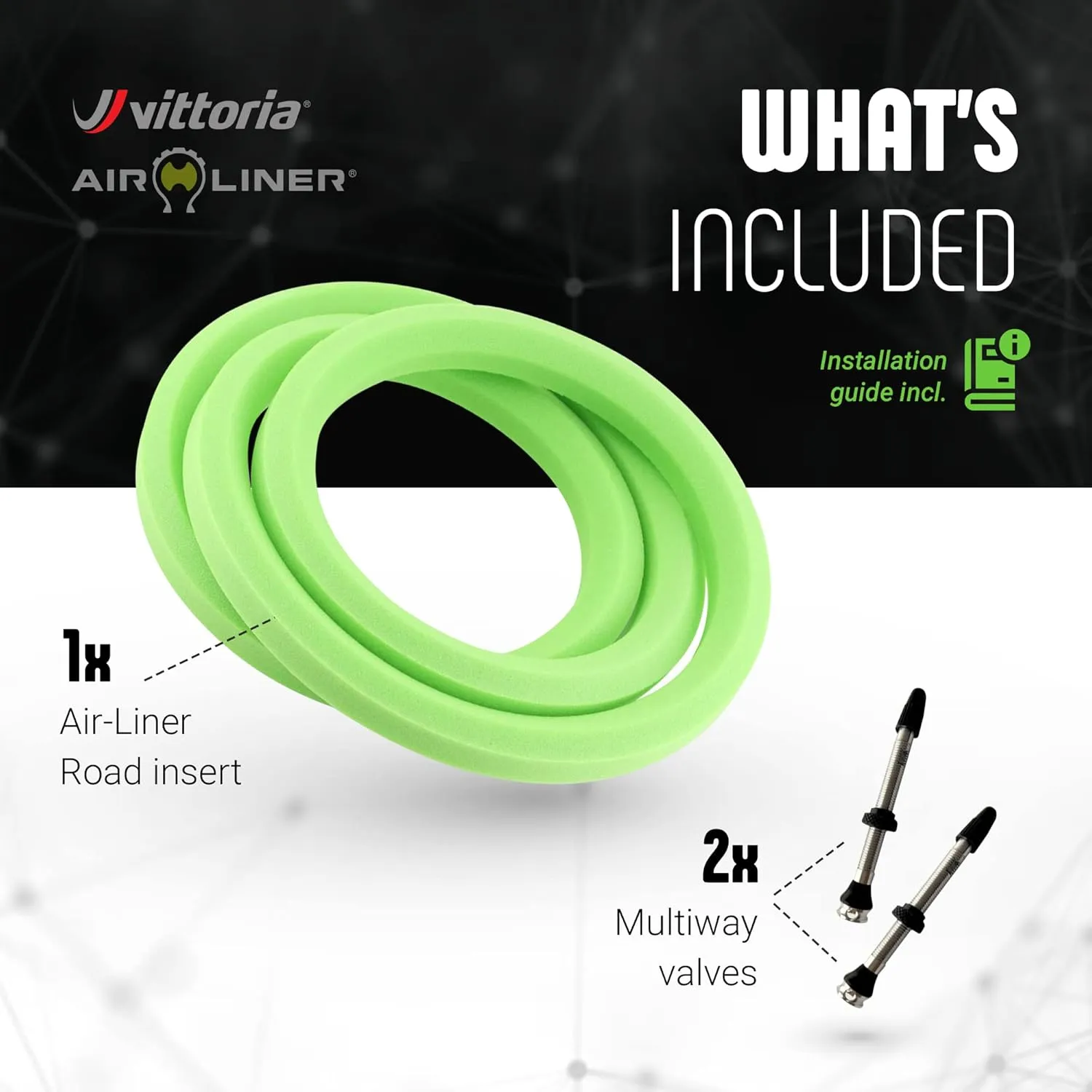 Vittoria Air-Liner Road Insert for Tubeless-Ready Road Bike Tires Run Flat, Two Multiway Valves Included