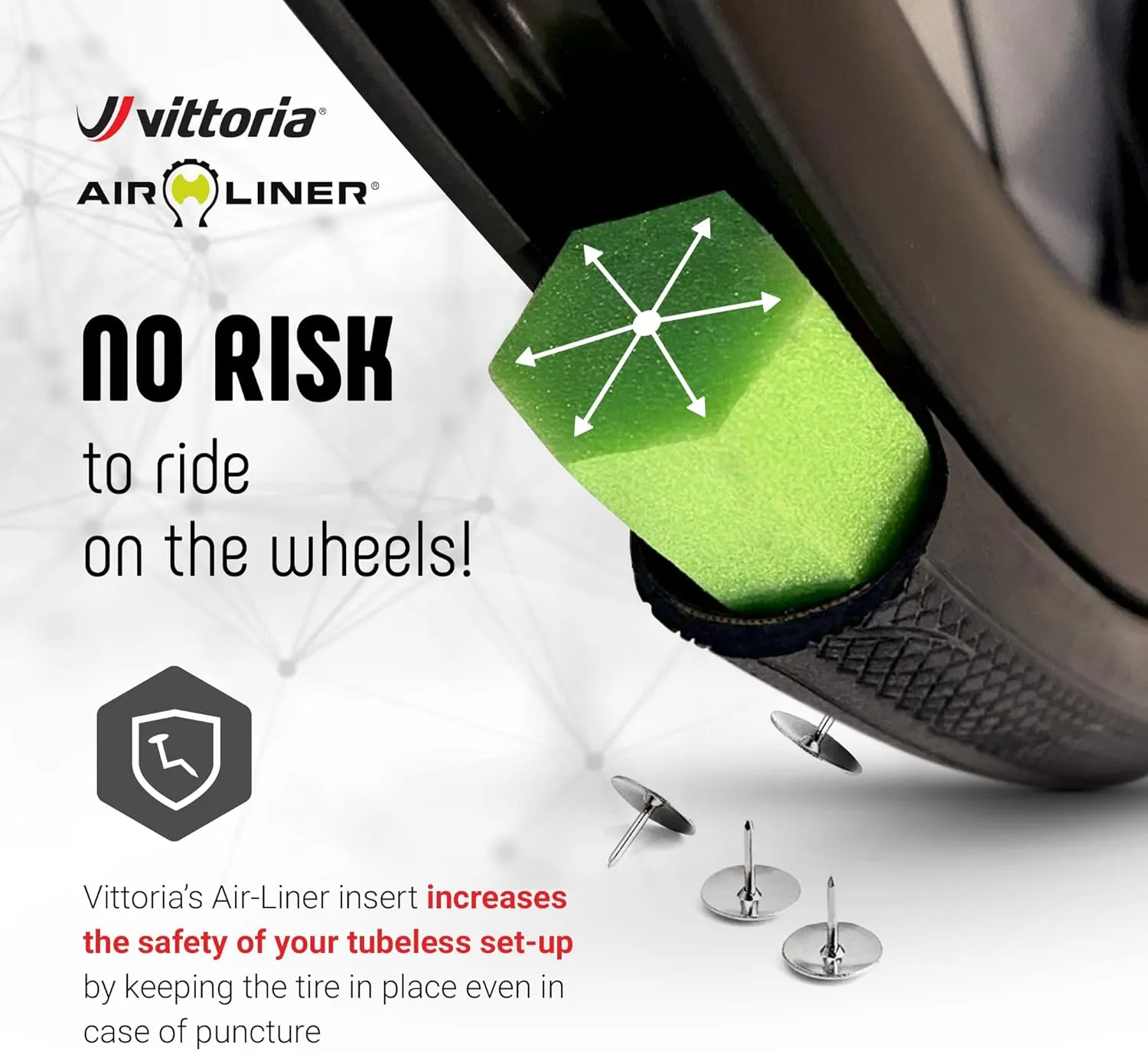 Vittoria Air-Liner Road Insert for Tubeless-Ready Road Bike Tires Run Flat, Two Multiway Valves Included