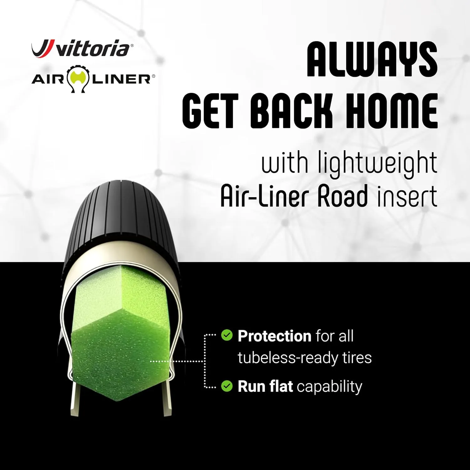 Vittoria Air-Liner Road Insert for Tubeless-Ready Road Bike Tires Run Flat, Two Multiway Valves Included