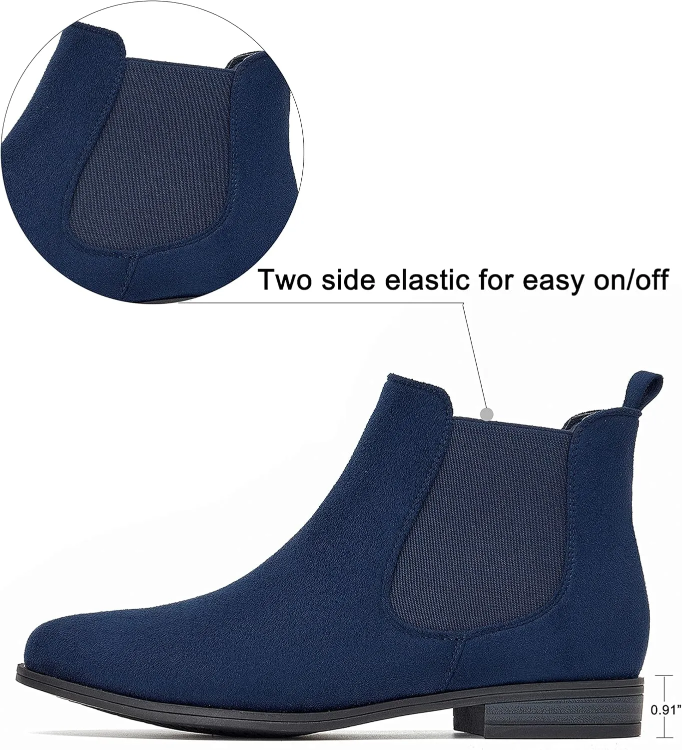 VJH confort Women's Slip on Ankle Boot, Western Almond Round Toe Low Heel Elastic Chelsea Bootie