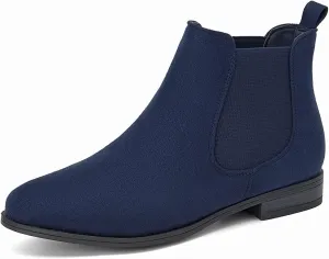 VJH confort Women's Slip on Ankle Boot, Western Almond Round Toe Low Heel Elastic Chelsea Bootie