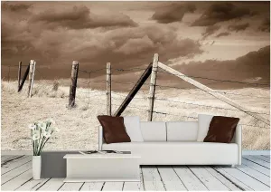 wall26 - Dramatic Sky on Rural Grasslands, Colorado, United States, Sepia Version - Removable Wall Mural | Self-Adhesive Large Wallpaper - 66x96 inches