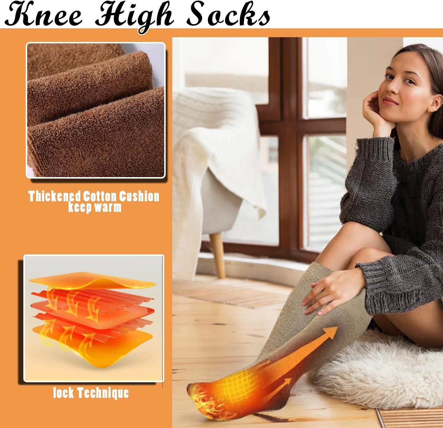 Warm Knee High Socks for Women,Cotton Thermal Sock for Skiing Hiking Gifts Boot Socks for Winter