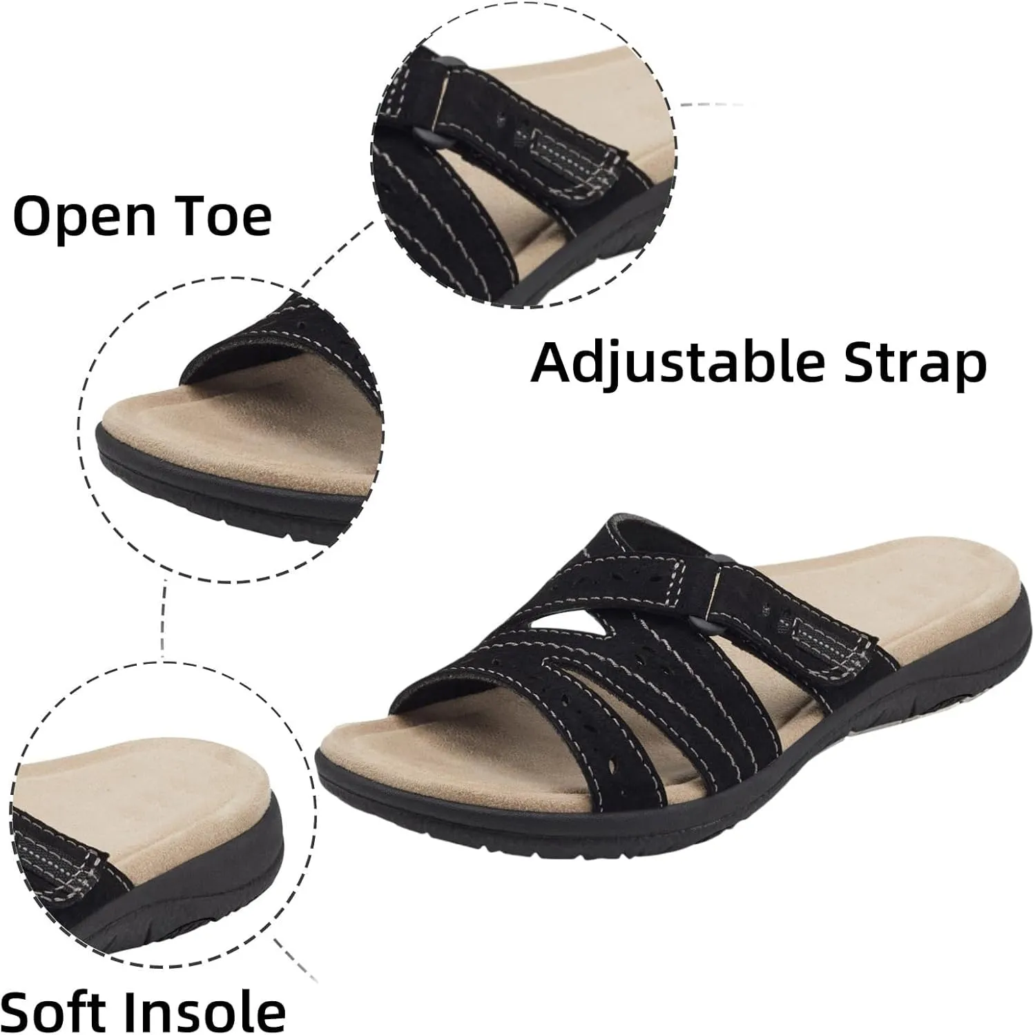 Wedge Sandals for Women Arch Support Orthopedic Sandals Comfortable Slides Slippers Lightweight Walking Beach Shoes