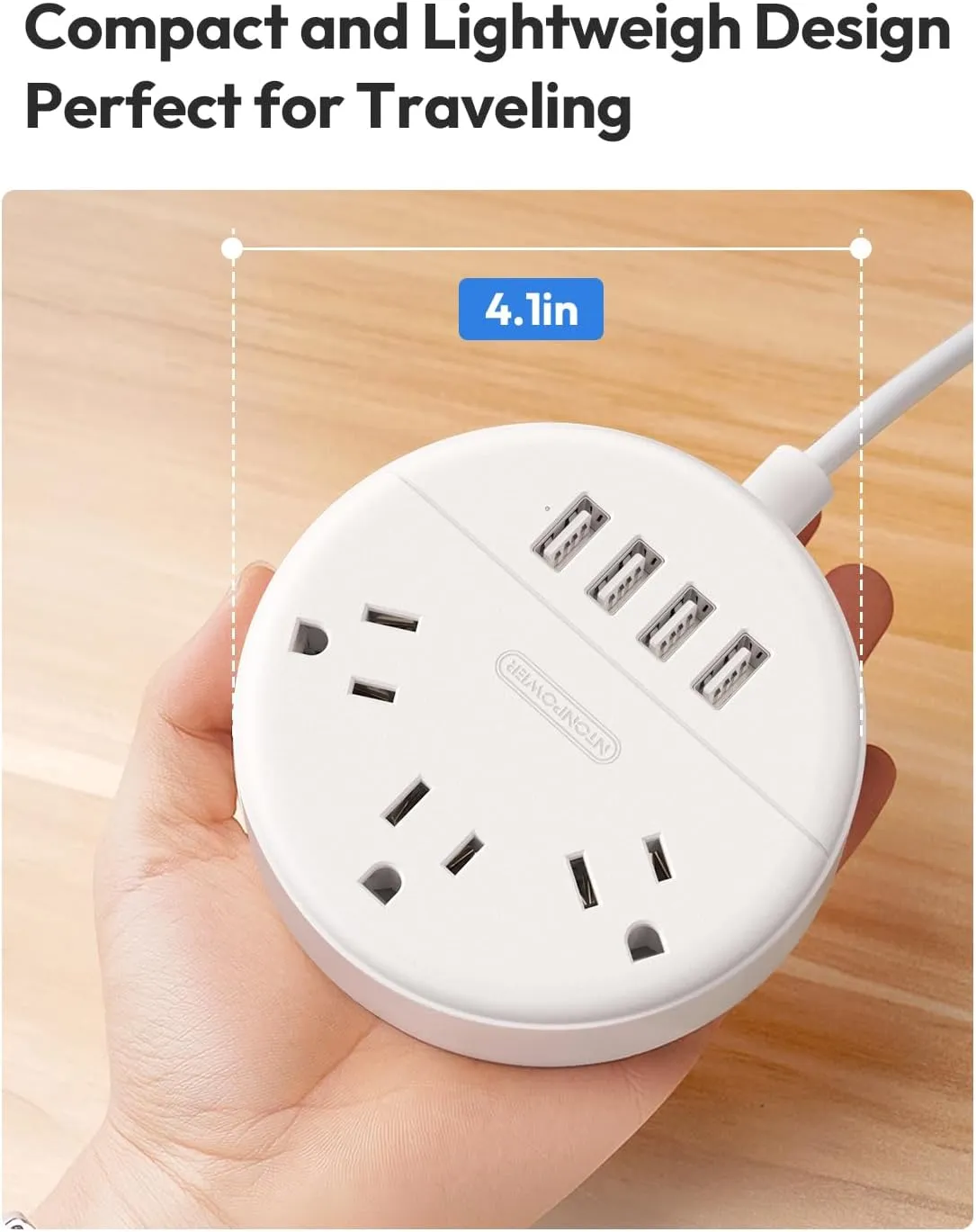 White Extension Cord 10 FT, Ultra Thin Flat Plug Power Strip with 4 USB Ports 3 Outlets, Wall Mountable, Non Surge Protector for Cruise Ship, Home Office, Travel Essentials
