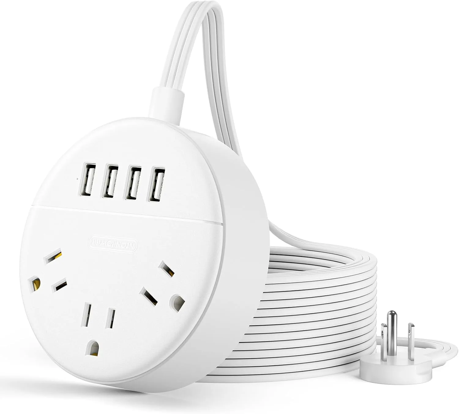 White Extension Cord 10 FT, Ultra Thin Flat Plug Power Strip with 4 USB Ports 3 Outlets, Wall Mountable, Non Surge Protector for Cruise Ship, Home Office, Travel Essentials