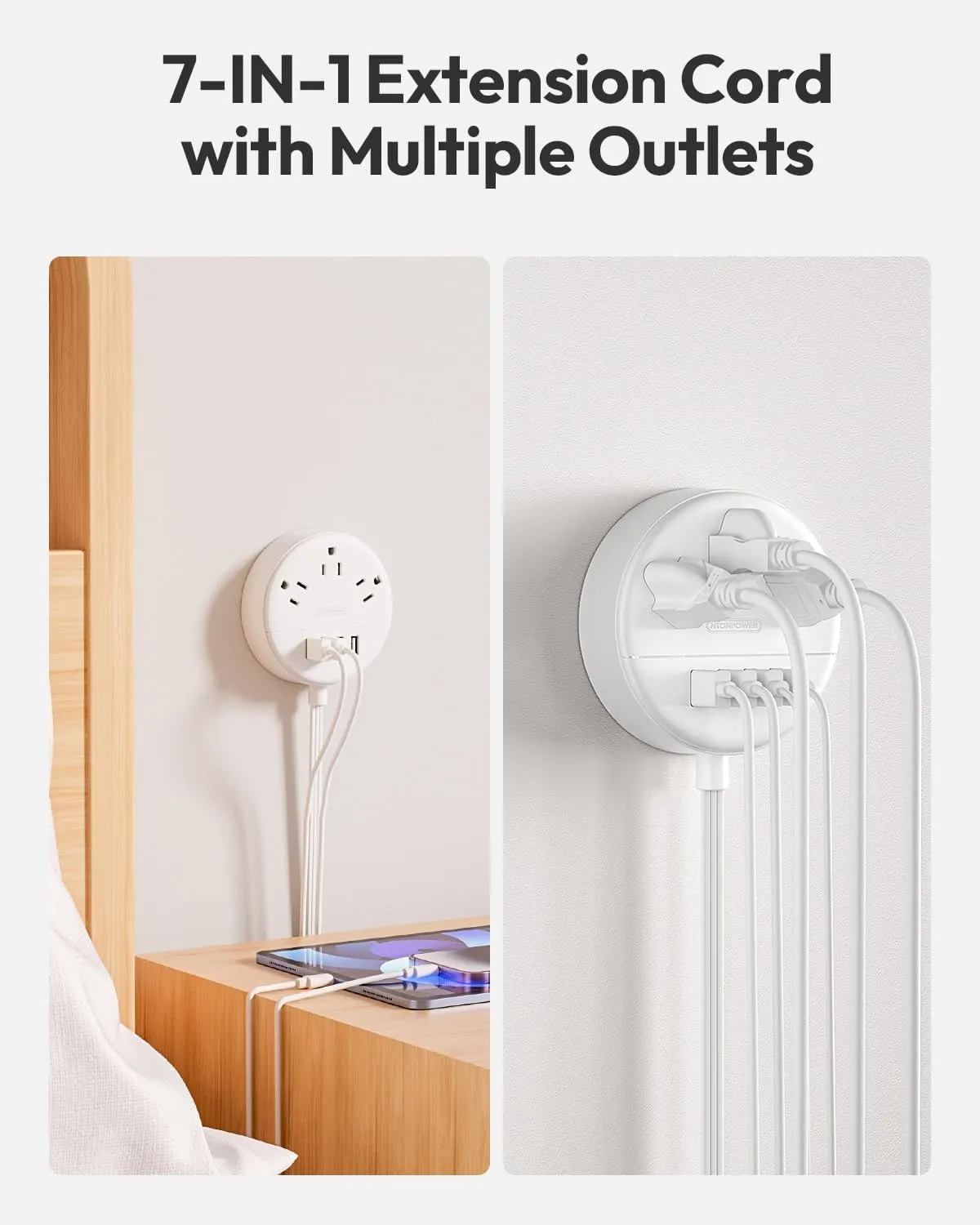 White Extension Cord 10 FT, Ultra Thin Flat Plug Power Strip with 4 USB Ports 3 Outlets, Wall Mountable, Non Surge Protector for Cruise Ship, Home Office, Travel Essentials