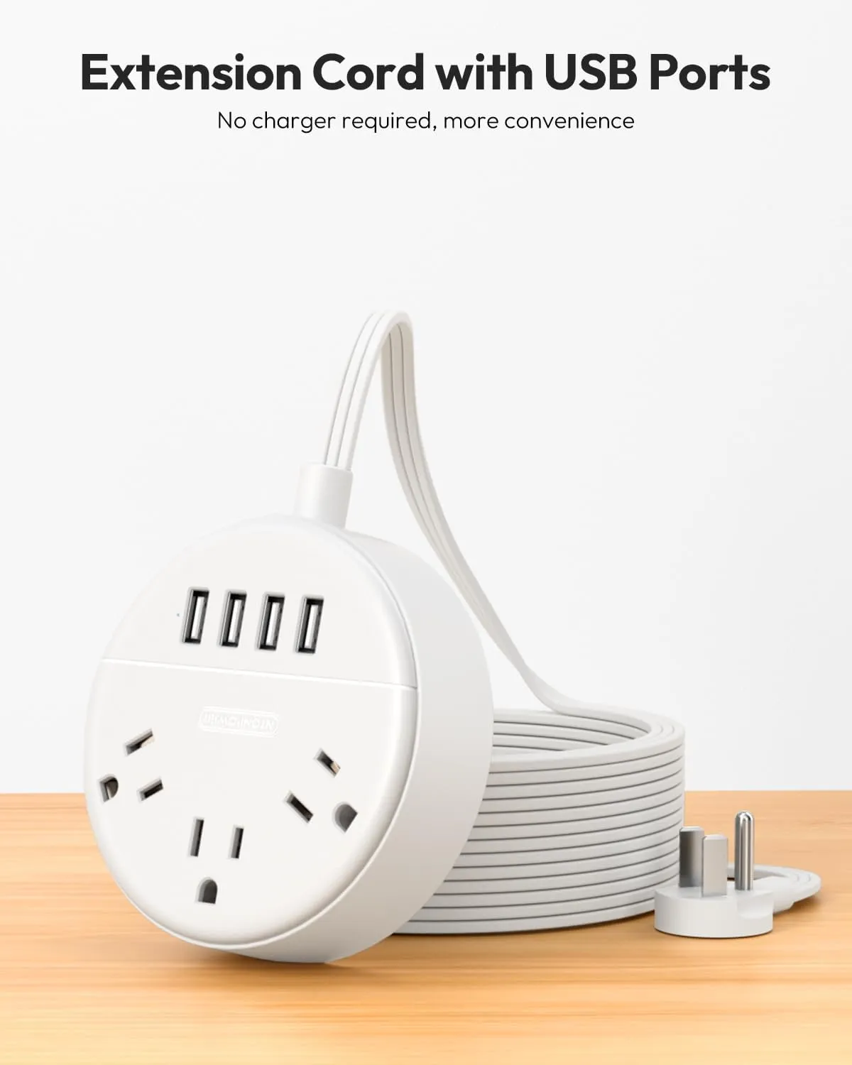 White Extension Cord 10 FT, Ultra Thin Flat Plug Power Strip with 4 USB Ports 3 Outlets, Wall Mountable, Non Surge Protector for Cruise Ship, Home Office, Travel Essentials