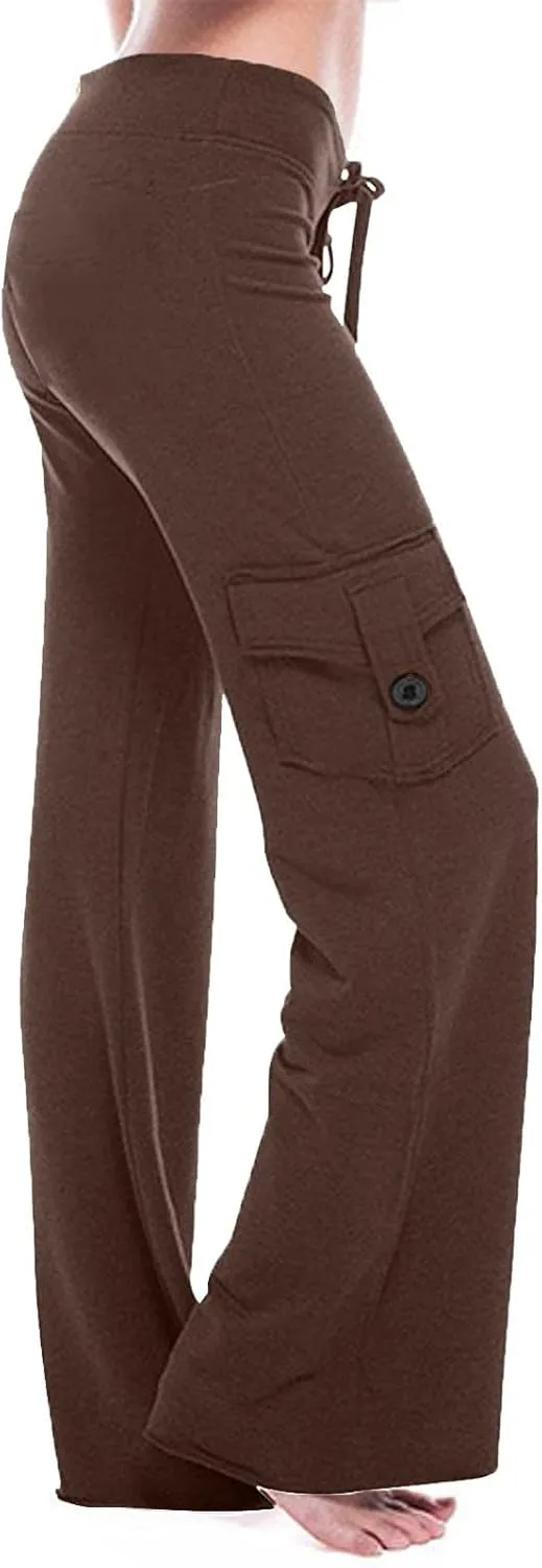 Wide Leg Yoga Pants Womens Cargo Pants with Pockets Elastic Waist Flared Pants Workout Leggings Gym Sweatpants
