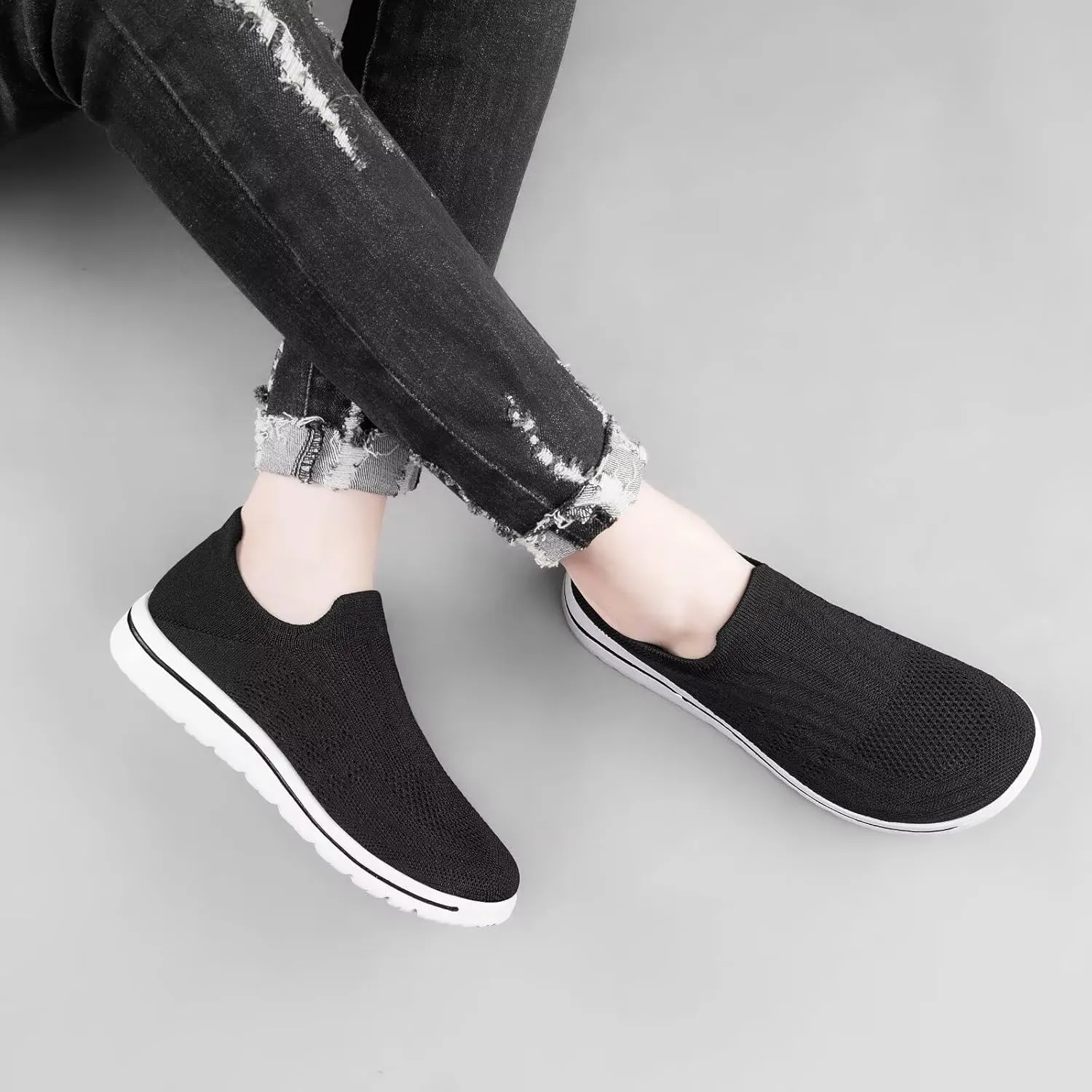 Wide Toe Shoes Women Barefoot Sneakers Mesh Flat Casual Pull-on Lightweight Breathable Comfortable