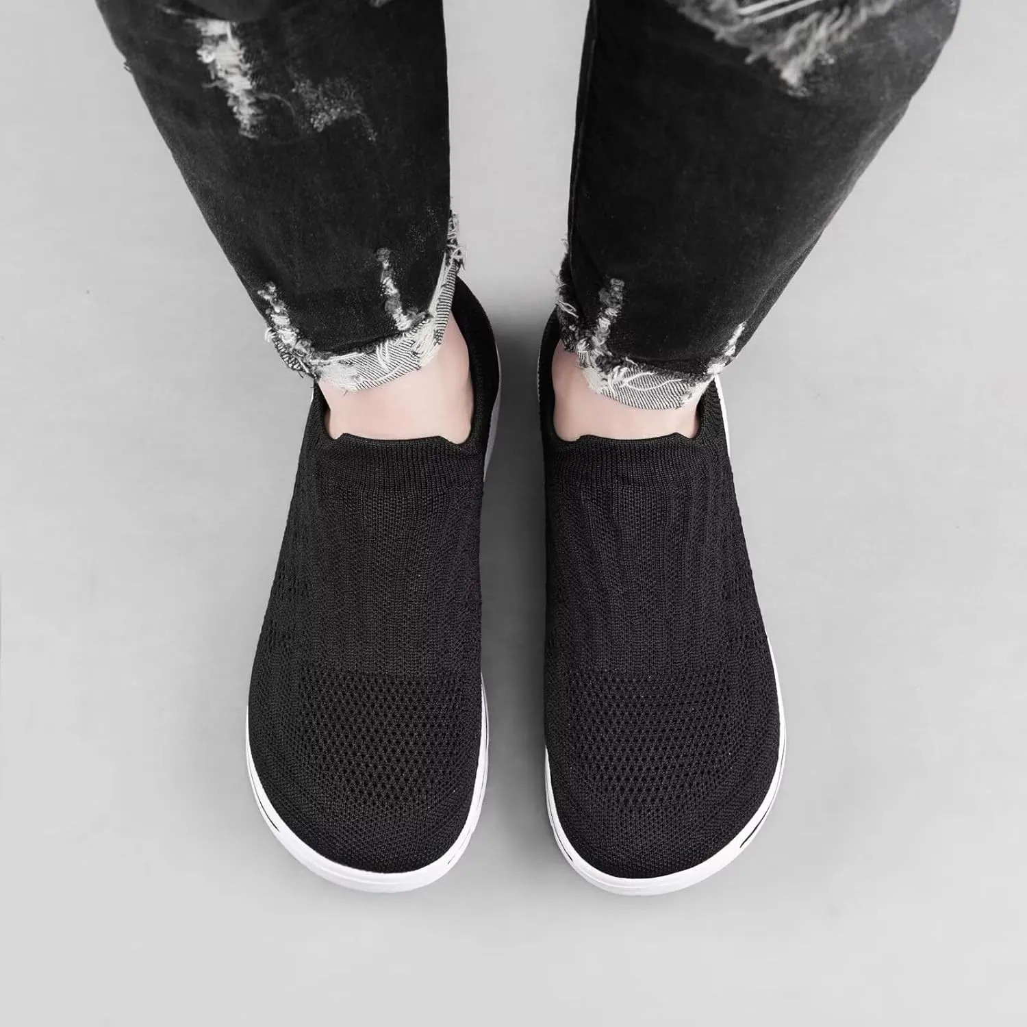 Wide Toe Shoes Women Barefoot Sneakers Mesh Flat Casual Pull-on Lightweight Breathable Comfortable