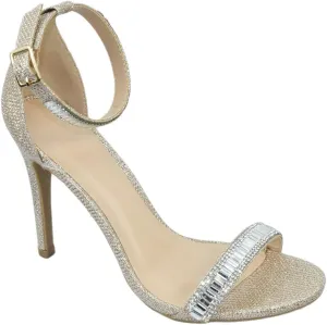 Wild Diva Lounge Women Ankle Strap High Heel Shoes Rhinestone Open Toe BERLIN-169 Gold Glitter 9