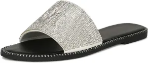 Wild Diva Women's Open Toe Fashion Flat Sandal Rhinestone Slip-On Flip Flop (11 M US