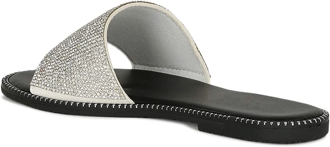 Wild Diva Women's Open Toe Fashion Flat Sandal Rhinestone Slip-On Flip Flop (11 M US