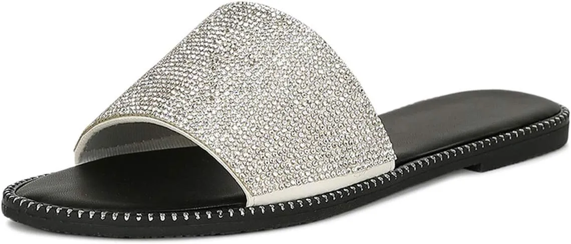 Wild Diva Women's Open Toe Fashion Flat Sandal Rhinestone Slip-On Flip Flop (11 M US