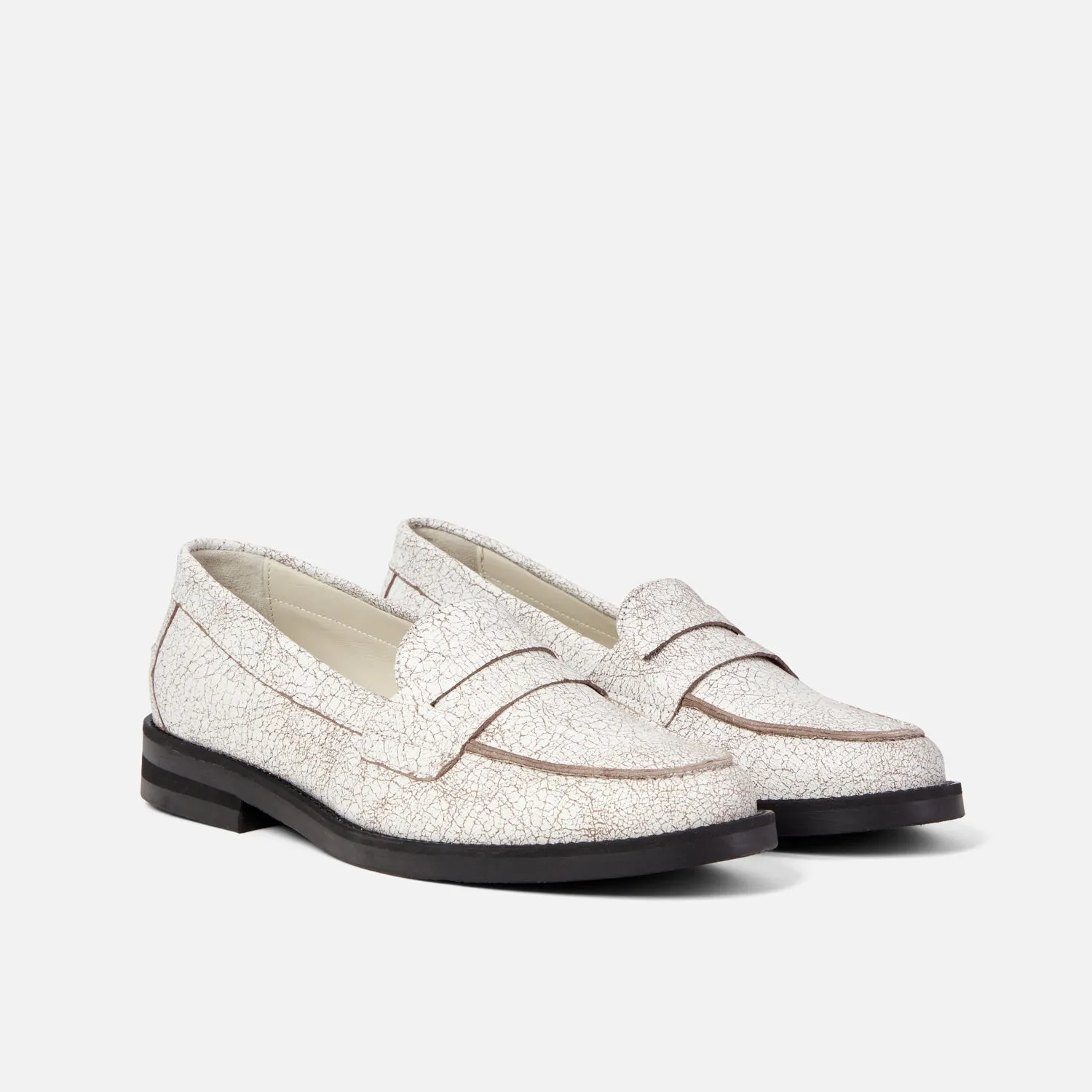 Wilde White Cracked Penny Loafer - Women's