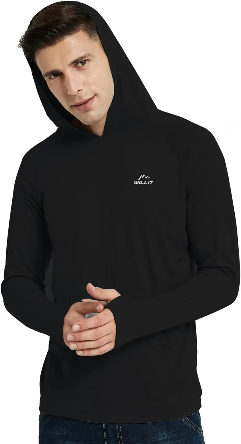 Willit Men's UPF 50  Sun Protection Hoodie Shirt Long Sleeve Rash Guard Fishing SPF Outdoor UV Shirt Lightweight Pocket