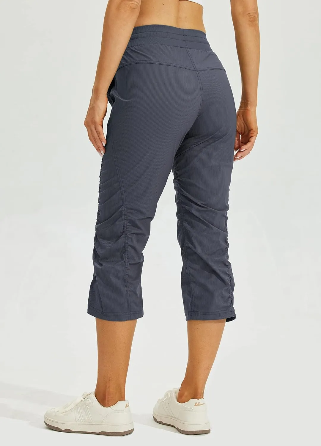 Willit Women's Quick-Dry Capris Hiking Travel Pants Striped Woven Workout Pants with Pockets Lightweight