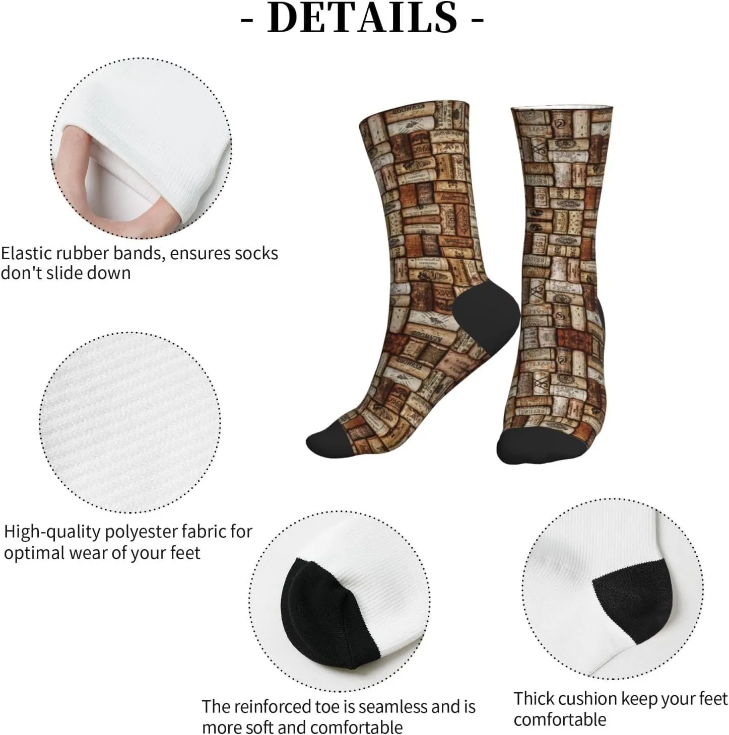 Wine Cork Women Men Mid Tube Crew Socks Athletic Running Socks Sport Wicking Suitable Gym Hiking