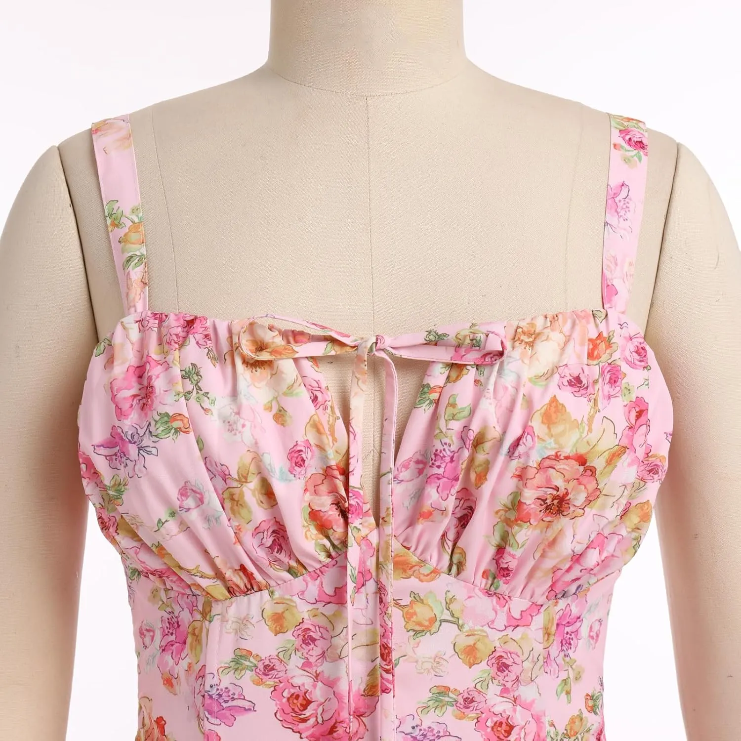 Women Floral Corset Dress Summer Dress 2024 Boho Flowy Slit Lace Up Midi Dresses Going Out A Line Casual Sundress