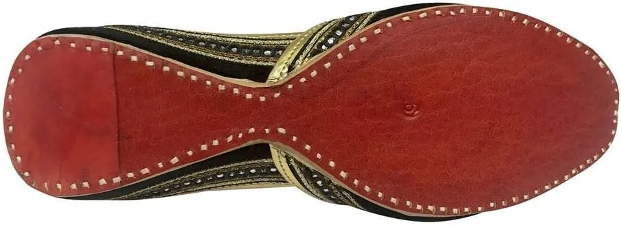 Women Velvet & Leather Khussa Shoes Punjabi Jutti Indian Traditional Mojari Black