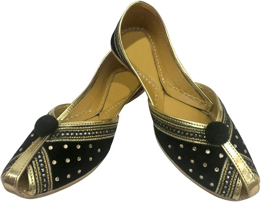 Women Velvet & Leather Khussa Shoes Punjabi Jutti Indian Traditional Mojari