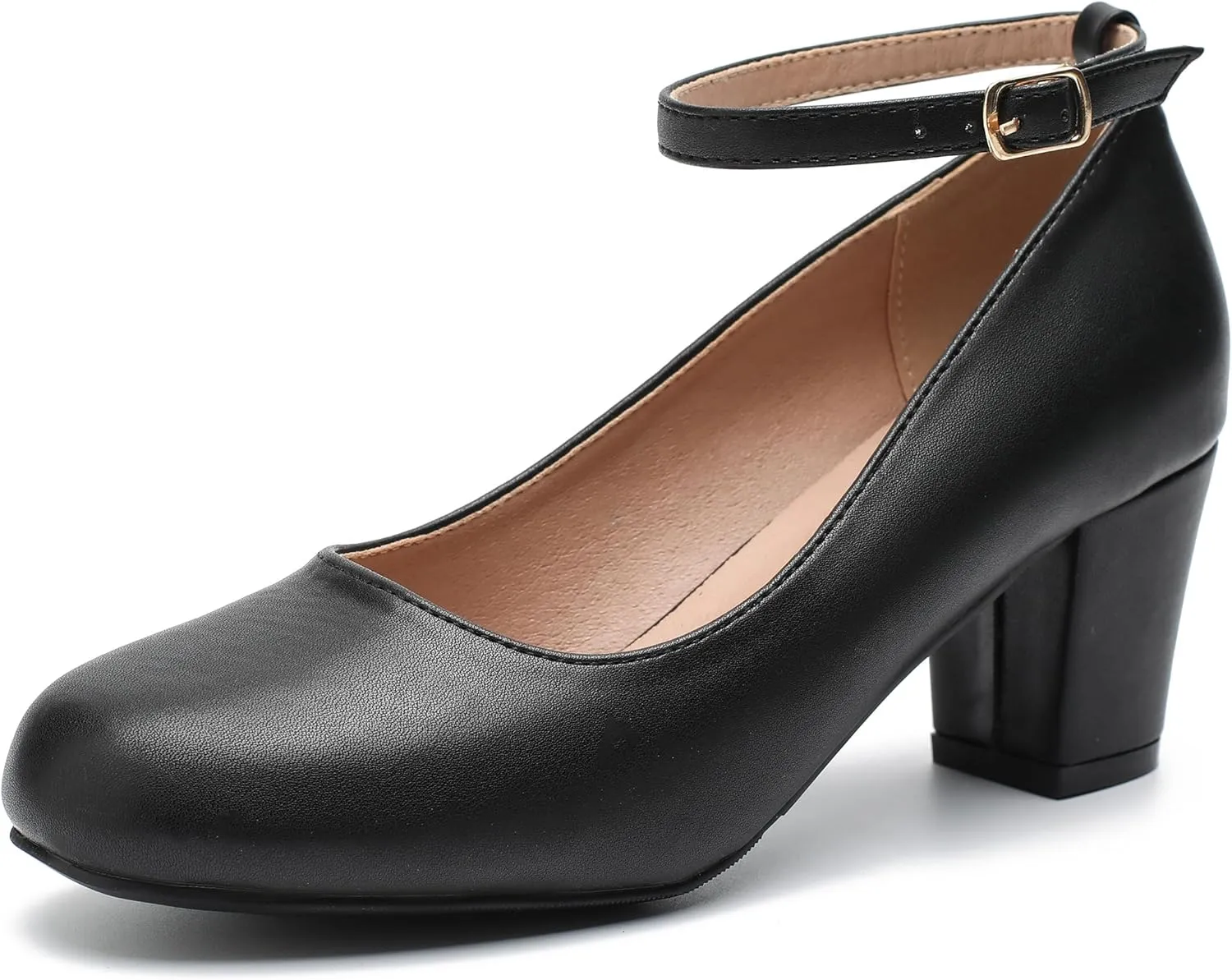 Women's Ankle Strap Heels Removable Bow Closed Toe Low Chunky Heels Pumps Mary Jane Dress Shoes