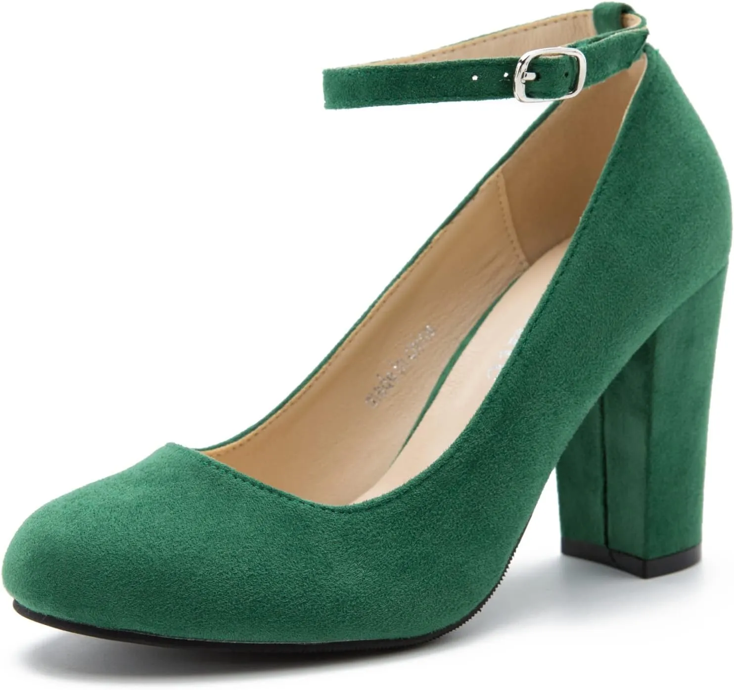 Women's Ankle Strap Pumps Closed Toe Block High Heel Round Toe Mary Jane Shoes