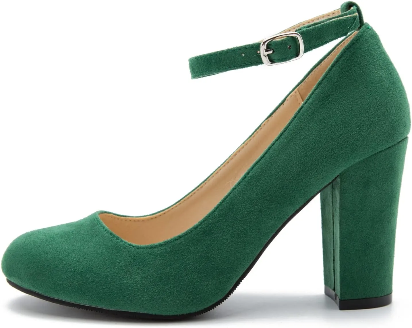 Women's Ankle Strap Pumps Closed Toe Block High Heel Round Toe Mary Jane Shoes