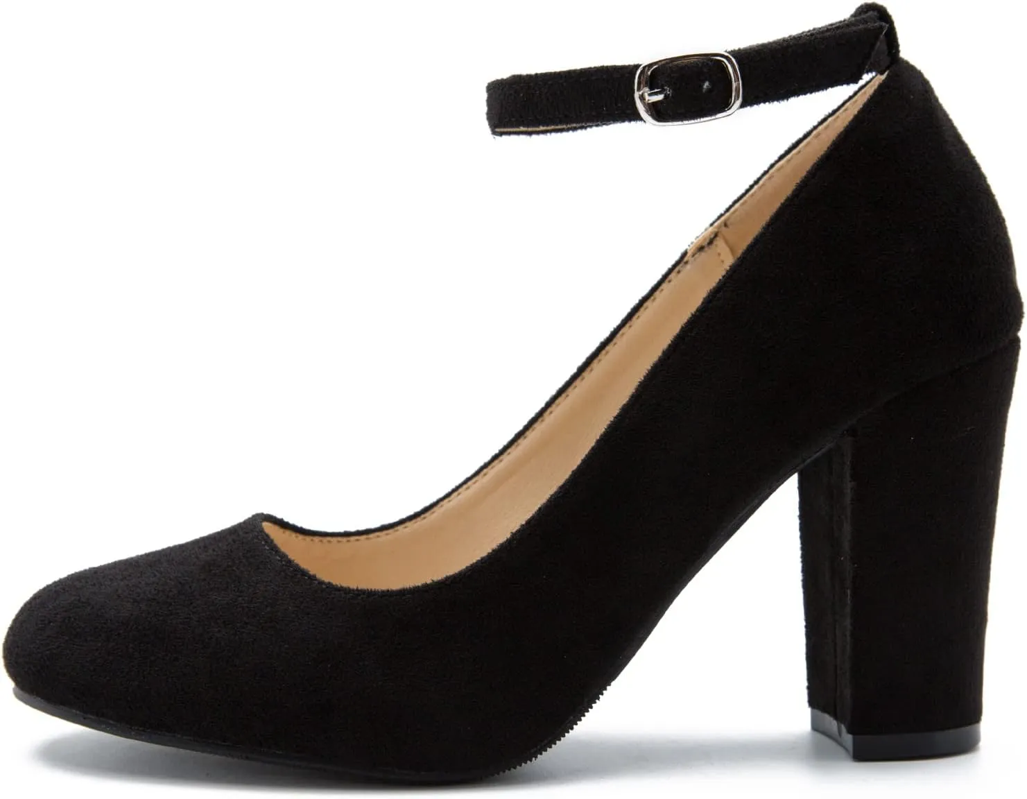 Women's Ankle Strap Pumps Closed Toe Block High Heel Round Toe Mary Jane Shoes