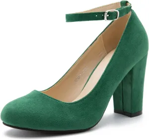 Women's Ankle Strap Pumps Closed Toe Block High Heel Round Toe Mary Jane Shoes