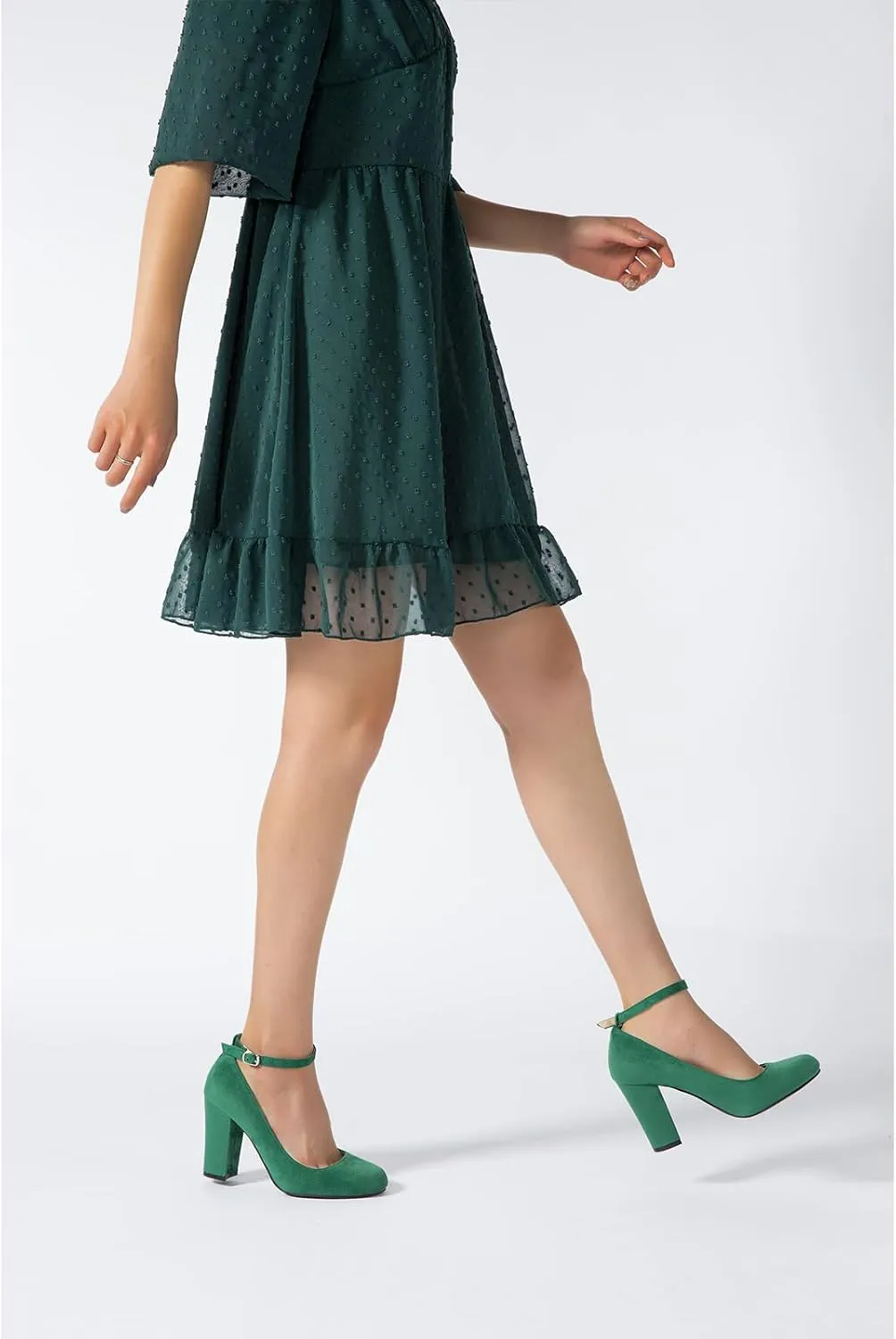 Women's Ankle Strap Pumps Closed Toe Block High Heel Round Toe Mary Jane Shoes