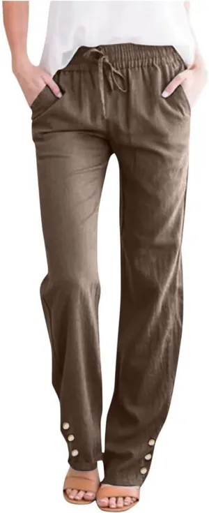 Womens Baggy Linen Pants Summer Boho Lightweight High Waist Palazzo Pants Loose Comfy Straight Leg Pants with Pockets