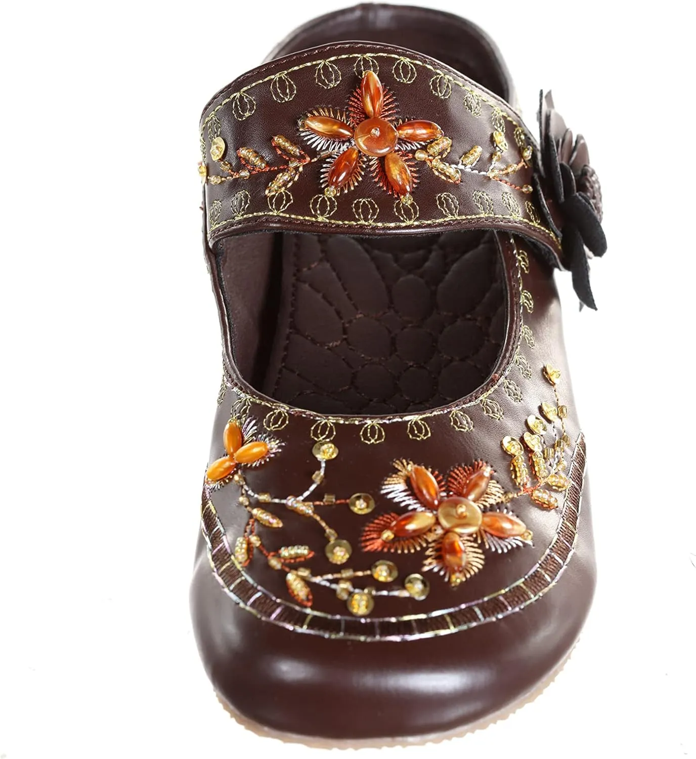 Women's Beaded Embroided Floral Mary Jane Shoes