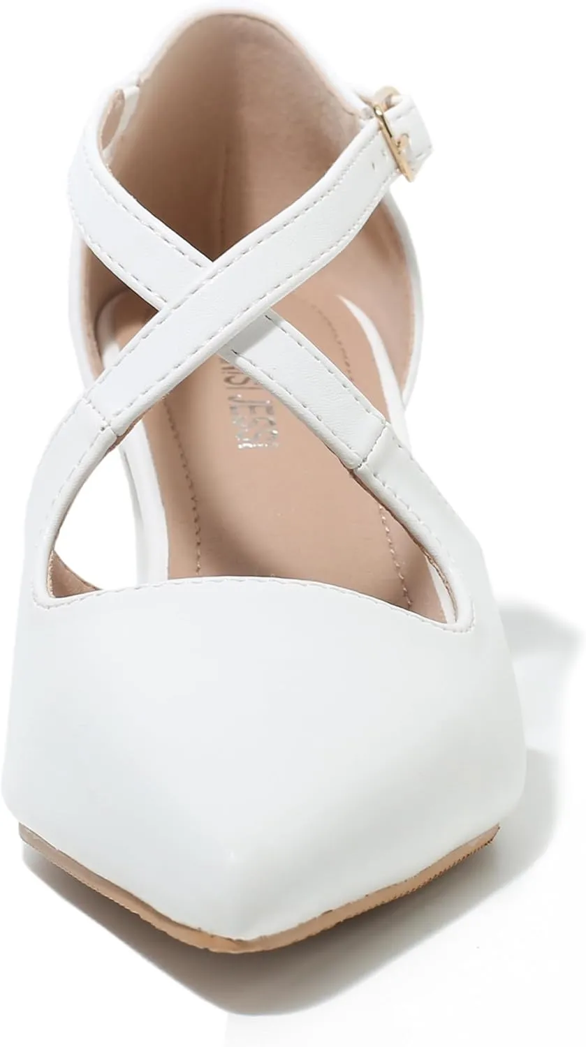 Women's Block Chunky Heel Pumps Cross Strap Closed Pinted Toe Low Heeled Dress Shoes