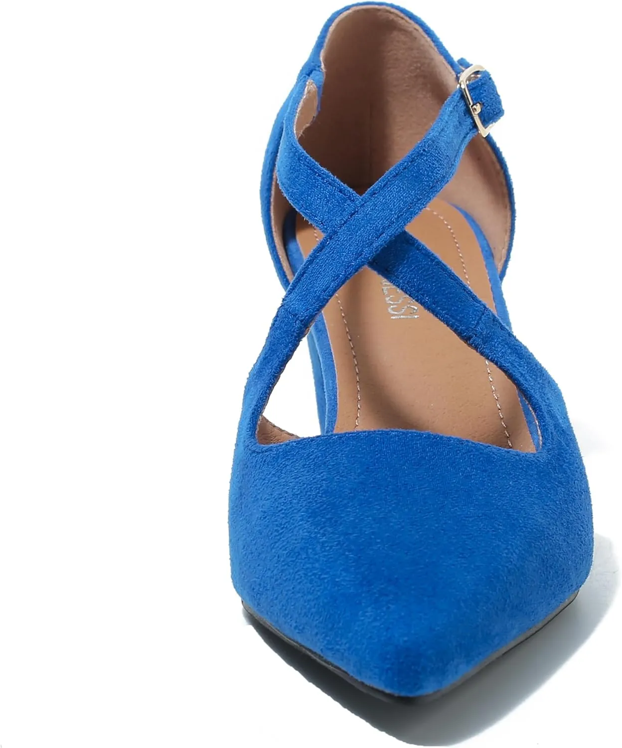 Women's Block Chunky Heel Pumps Cross Strap Closed Pinted Toe Low Heeled Dress Shoes