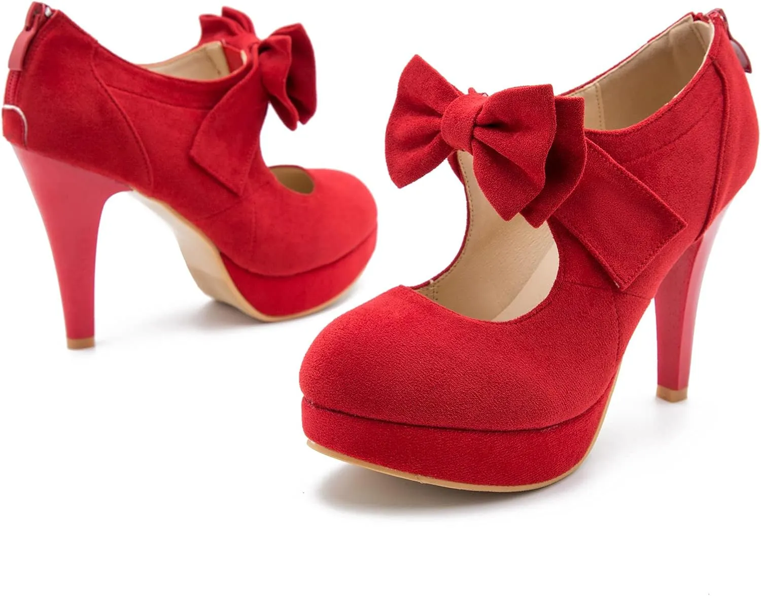 Women's Bow Heels Mary Jane High Heel Closed Toe Platform Vintage Dress Pumps