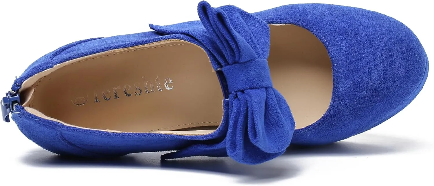 Women's Bow Heels Mary Jane High Heel Closed Toe Platform Vintage Dress Pumps