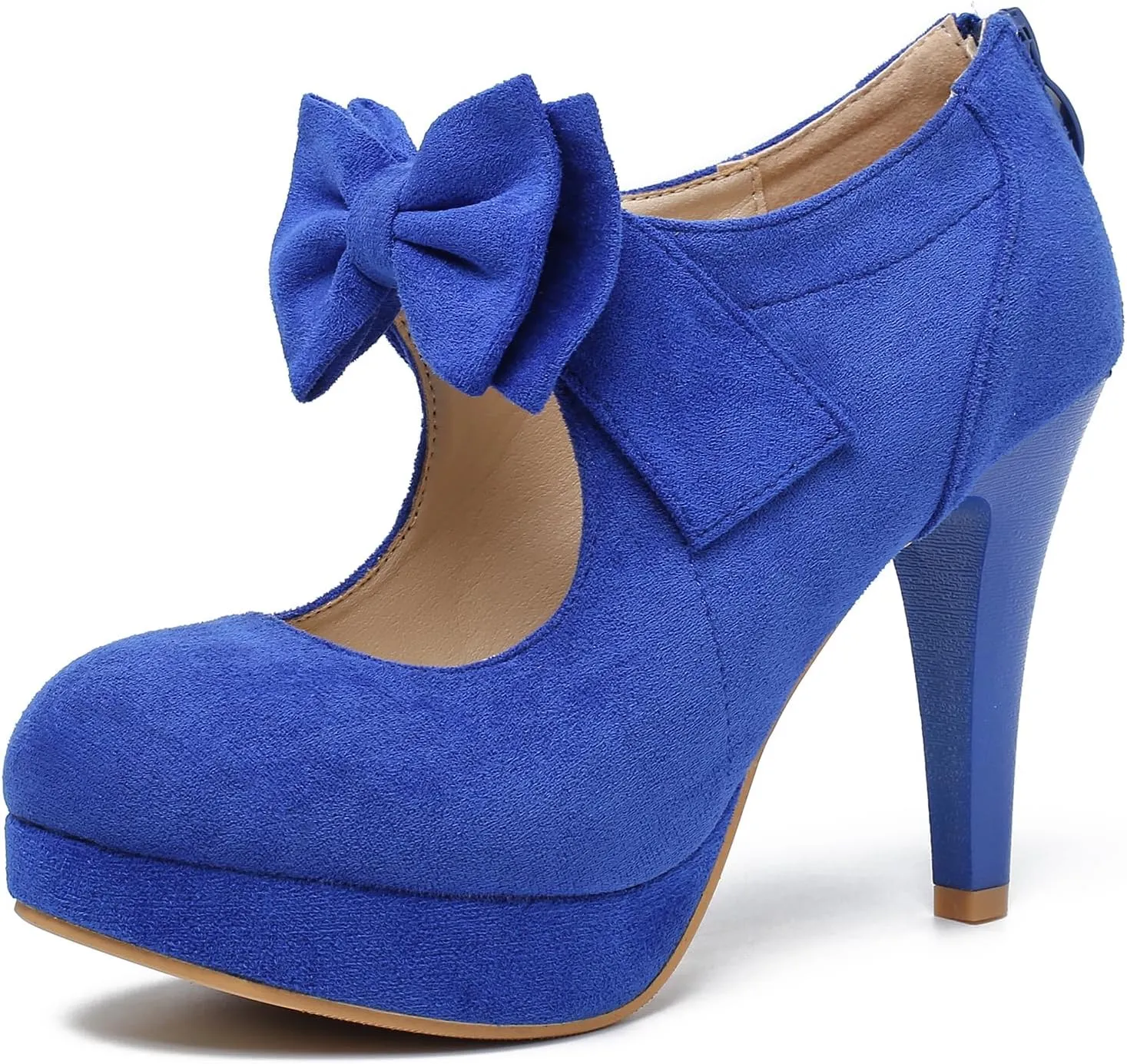 Women's Bow Heels Mary Jane High Heel Closed Toe Platform Vintage Dress Pumps