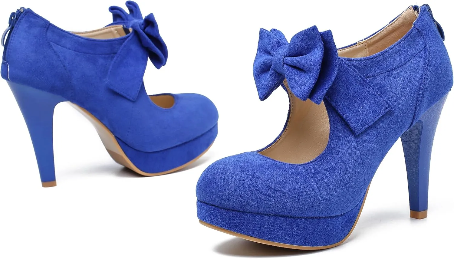 Women's Bow Heels Mary Jane High Heel Closed Toe Platform Vintage Dress Pumps
