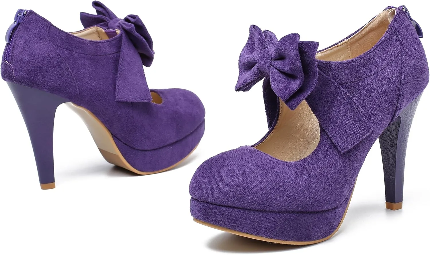 Women's Bow Heels Mary Jane High Heel Closed Toe Platform Vintage Dress Pumps