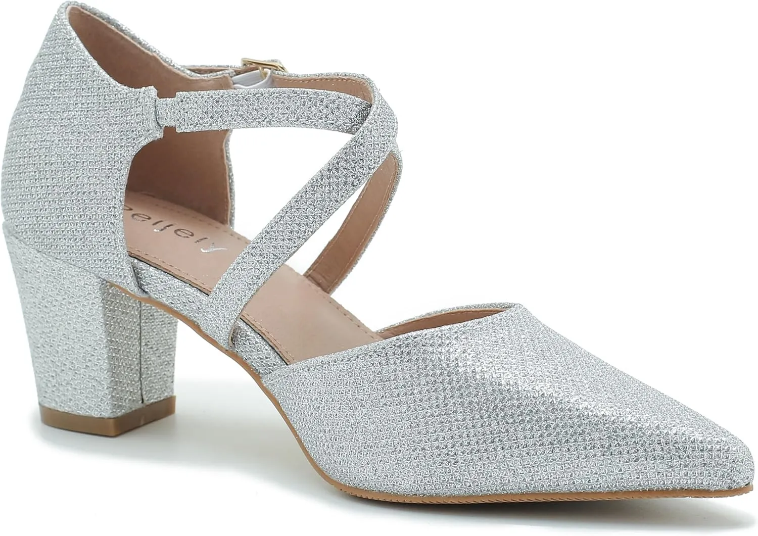 Women's Chunky Heel Pumps Cross Strap Closed Pointed Toe Dress Shoes