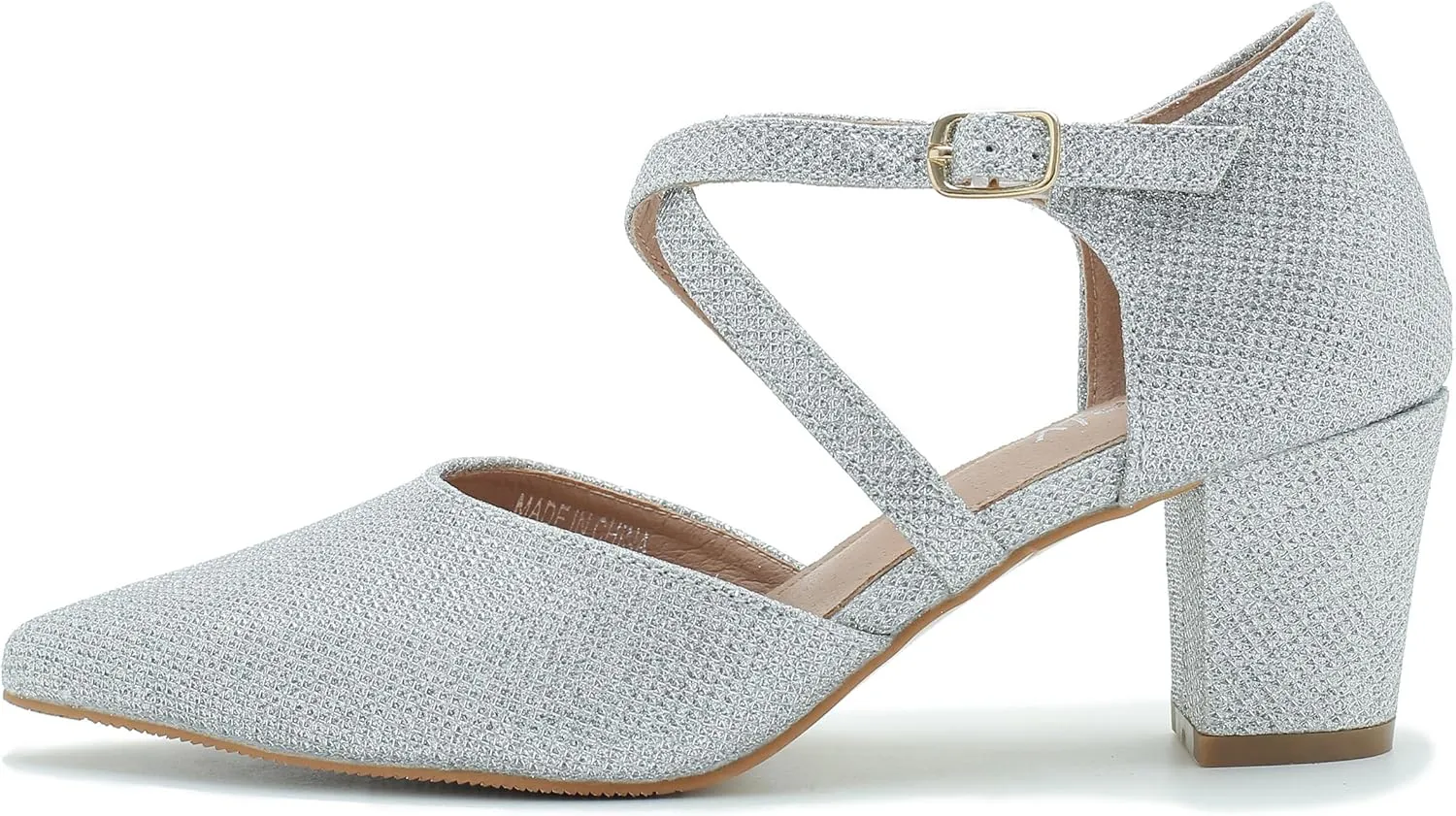 Women's Chunky Heel Pumps Cross Strap Closed Pointed Toe Dress Shoes