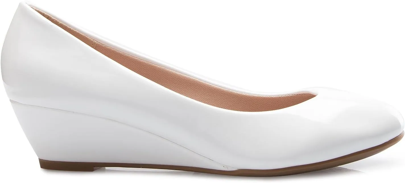 Women's Close Round Toe Low Wedge Glitter Rhinestone Comfort
